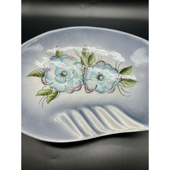 Madeline Originals MCM Blue Floral Pottery Ashtray 10x7 - Picture 5 of 11